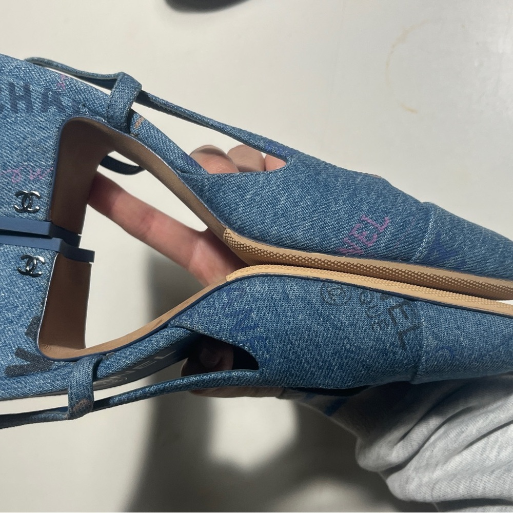 CHANEL Denim Blue Heels slingbacks - Picture 5 of 10